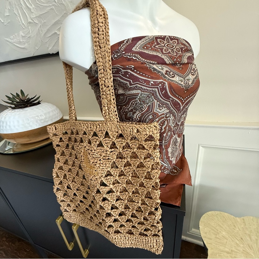 Chic Tan Handcrafted Crochet‎ Tote Bag